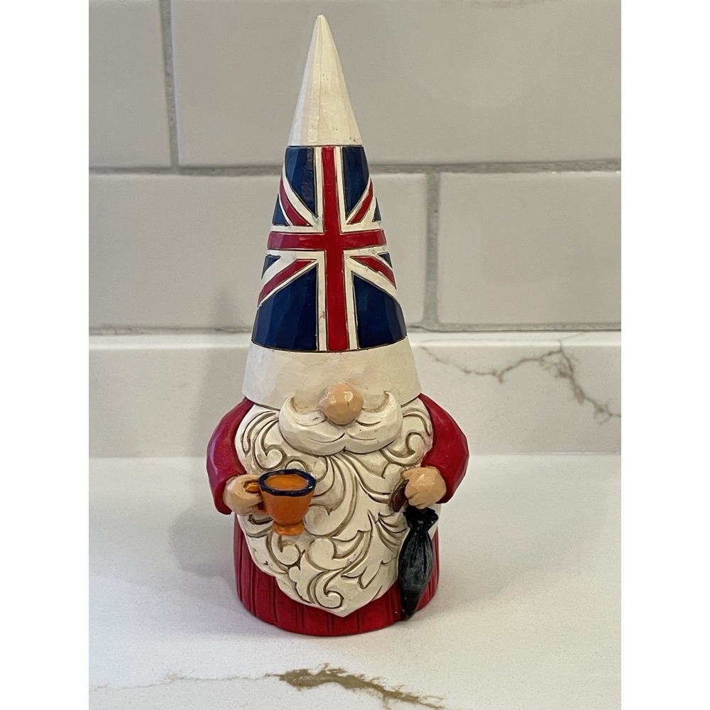 Jim Shore Gnome British Fancy a Cuppa UK Tea 5.5" Carved Figure Decor Christmas